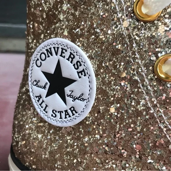 Converse Shoes Glittery Gold Platform High Top Converse